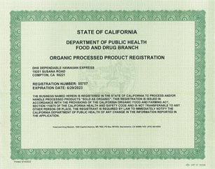 DGX is FDA Organic Processed Products Registered in Los Angeles
