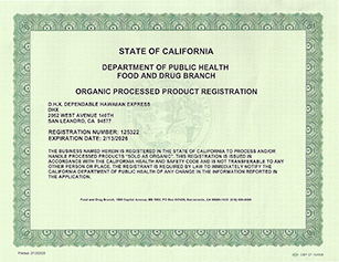 DGX is FDA Organic Processed Products Registered in Los Angeles